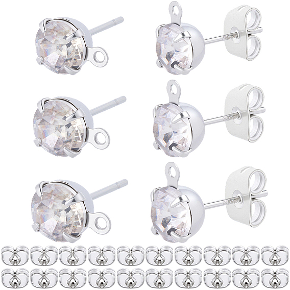 Латунные серьги со стразами, с латунными гайками и 925 штифтами из стерлингового серебра, плоско-круглые