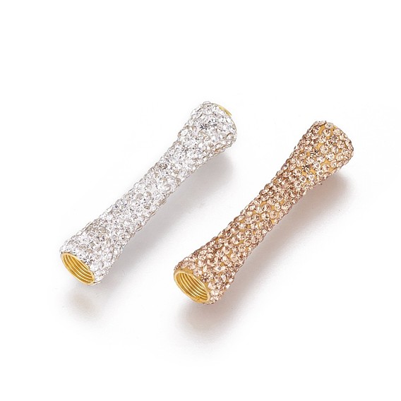 Бусины со стразами, полимерная глина , с латунной фурнитурой , трубка, золотые