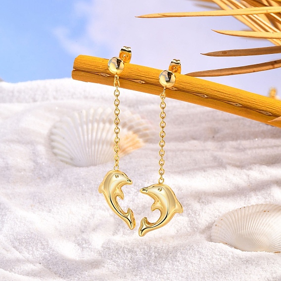 Женские серьги-гвоздики с кисточками из нержавеющей стали, дельфин