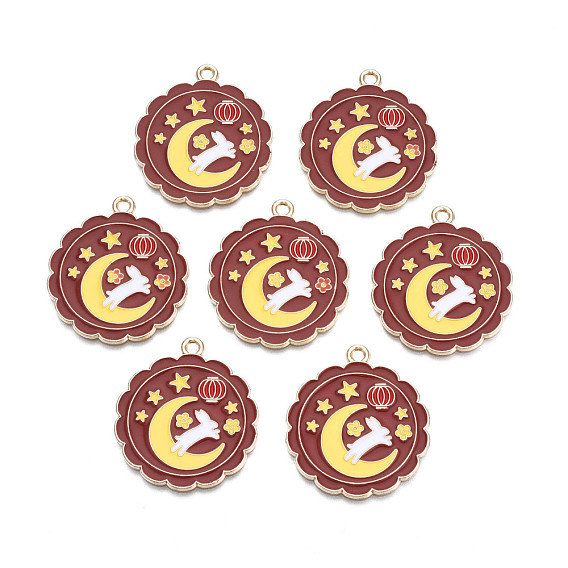 Подвески из эмали и сплава, без кадмия, без никеля и без свинца, золотой свет, цветок с кроликом и луной