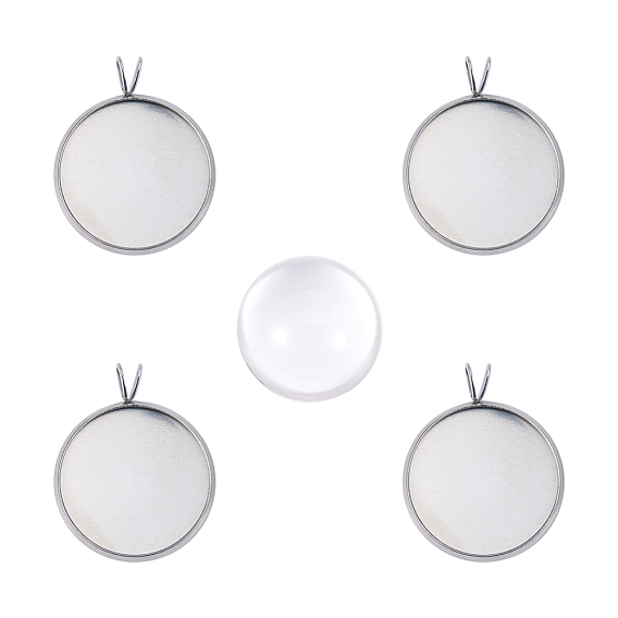 DIY Pendants Making, 304 Stainless Steel Pendant Cabochon Settings and Half Round Clear Glass Cabochons