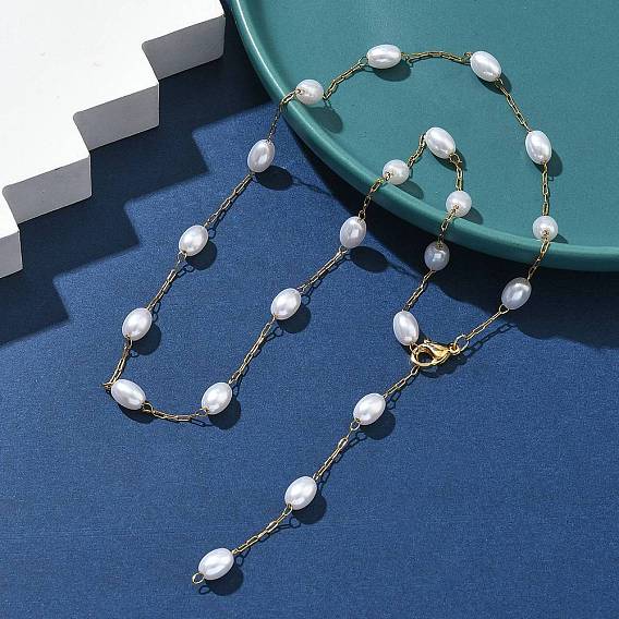 304 ожерелья из нержавеющей стали и искусственного жемчуга ABS