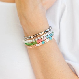 Браслеты в богемном стиле из стеклянного бисера и пластиковых бусин, сплетенных вместе, плетеные браслеты из полиэфирного шнура для женщин