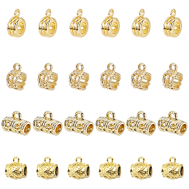 24pcs 4 bélières en tube de laiton de style, cautions en boucle, plaqué longue durée, colonne et tube et baril