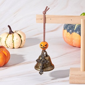 Железо колокол подвесные украшения, подвески из сплава и деревянные бусины в форме тыквы и подвесные украшения из искусственной замши