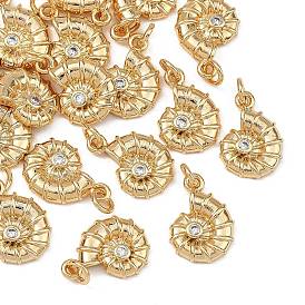 SHEGRACE Brass Pave Clear Cubic Zirconia Charms, Spiral Shell Shape Charms, Cadmium Free & Nickel Free & Lead Free, Long-Lasting Plated