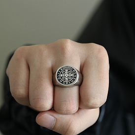 304 эмалированные широкие перстни из нержавеющей стали для мужчин, медальон святого Бенедикта