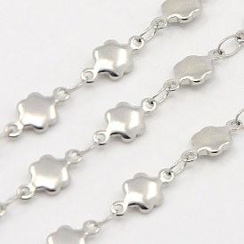 304 Stainless Steel Link Chains, Decorative Chains, Soldered, with Flower Connector, 5x1.8mm