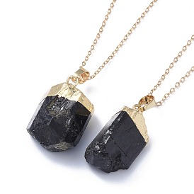 Natural Tourmaline Pendant Necklaces, with Brass Cable Chains and Lobster Claw Clasps, Packing Box