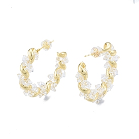 Clear Cubic Zirconia Twist C-shape Stud Earrings, Brass Half Hoop Earrings for Women