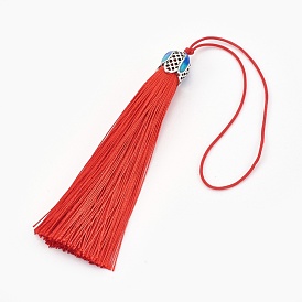 Polyester Tassel Pendant Decorations, with Cloisonne Findings