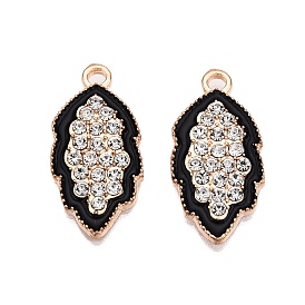 Alloy Enamel Pendants, with Crystal Rhinestone, Cadmium Free & Lead Free, Light Gold, Leaf Charms