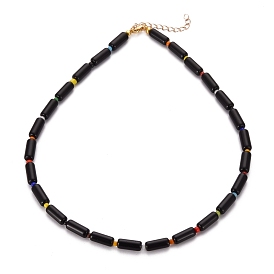 Tube Glass Beaded Necklaces, with Glass Seed Beads and Golden Plated 304 Stainless Steel Lobster Claw Clasps