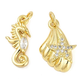 Rack Plating Brass Micro Pave Cubic Zirconia Pendants, Long-Lasting Plated, Cadmium Free & Lead Free, Real 18K Gold Plated