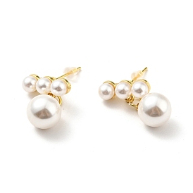 Round Plastic Imitation Pearl Dangle Stud Earrings, Gold Plated Brass Jewelry for Women, Cadmium Free & Lead Free