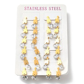 Clear Cubic Zirconia Guitar Dangle Stud Earrings, 304 Stainless Steel Jewelry for Women