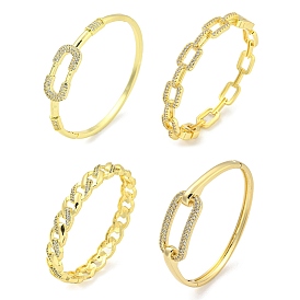 Rectangle/Twisted Brass Micro Pave Clear Cubic Zirconia Hinged Bangles for Women