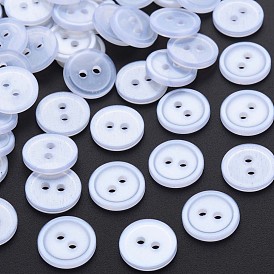 2-Hole Resin Buttons, Pearlized, Flat Round