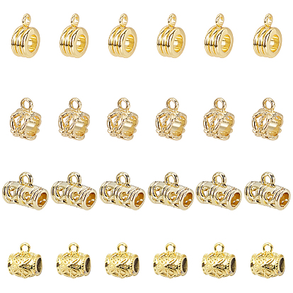 24pcs 4 bélières en tube de laiton de style, cautions en boucle, plaqué longue durée, colonne et tube et baril