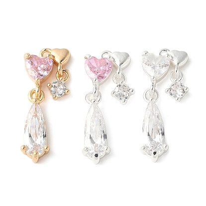 Латунные микро проложить кубического циркония подвески, без кадмия, без никеля и без свинца, сердце со слезой