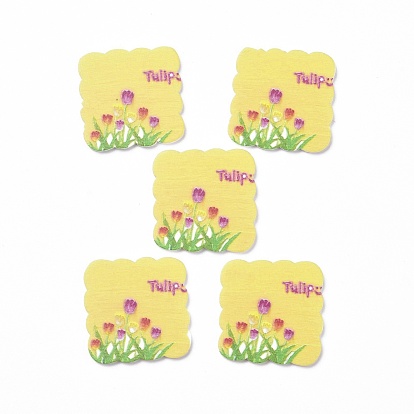 Acrylic Cabochons, for Hair Pins, Hair & Earrings Accessories, Square with Flower Pattern