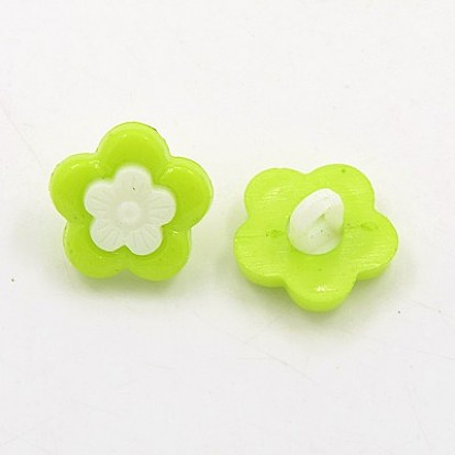 Acrylic Shank Buttons, Plastic Buttons, 1-Hole, Dyed, Flower Plum Blossom, 14x3mm, Hole: 4x2mm