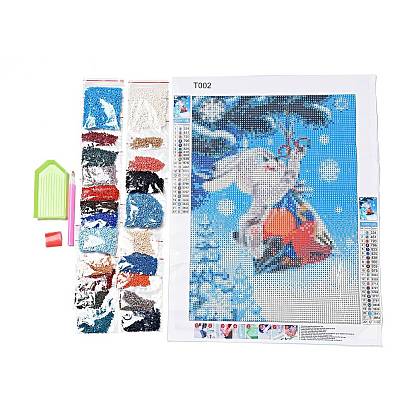 DIY Easter Theme Rabbit Pattern Full Drill Diamond Painting Canvas Kits, with Resin Rhinestones, Diamond Sticky Pen, Plastic Tray Plate and Glue Clay