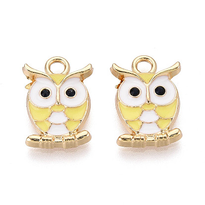 Подвески из эмали и сплава, со стразами, золотой свет, сова
