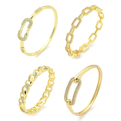 Brazaletes con bisagras de circonita cúbica transparente micro pavé de latón rectangular/retorcido para mujer
