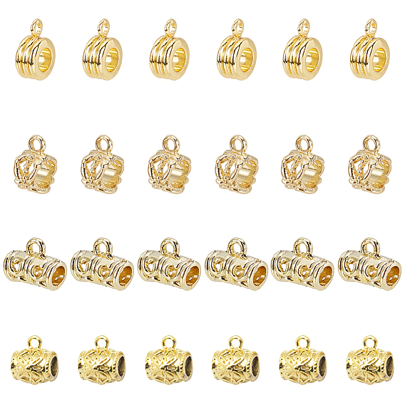 24Pcs 4 Style Brass Tube Bails, Loop Bails, Long-Lasting Plated, Column & Tube & Barrel
