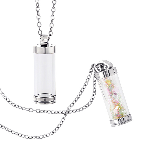 Kits de fabrication de collier bricolage, y compris les pendentifs en forme de bouteille en verre colonne, 304 collier de chaînes de câbles en acier inoxydable