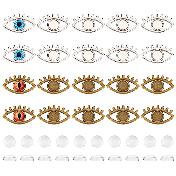 DIY Jewelry Making Finding Kits, Including Eye Alloy Enamel Pendant Settings, Glass Cabochons