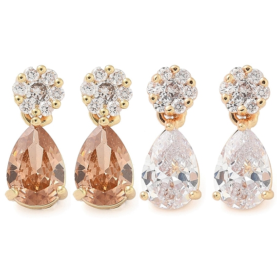 Серьги-гвоздики из латуни с кубическим цирконием, слеза, долговечный