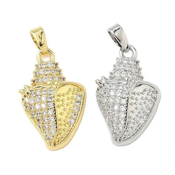 Латунные микропаве прозрачные подвески с фианитом, без кадмия и без свинца, форма раковины