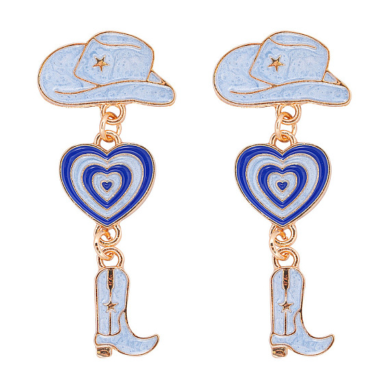 Western Cowboy Hat and Boots Heart-shaped Alloy Oil Drop Earrings Women's Jewelry