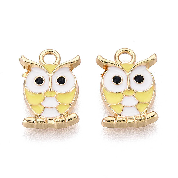 Подвески из эмали и сплава, со стразами, золотой свет, сова