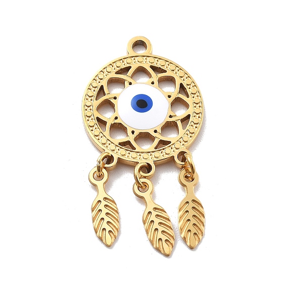 304 нержавеющей стальной эмали подвески, вакуумное покрытие pvd, реальный 18 k позолоченный, тканая сеть / паутина с пером и сглазом