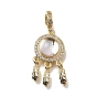 Brass Micro Pave Clear Cubic Zirconia Pendants, with Resin, Woven Net/Web with Feather Charms, Rack Plating, Long-Lasting Plated, Cadmium Free & Lead Free