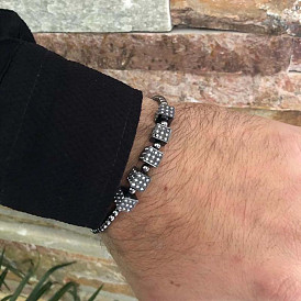 Punk Style Copper Bead Woven Rhinestone Square Bracelet - Men's Accessories