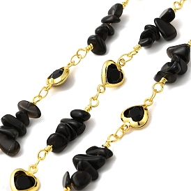 Латунные соединительные цепи ручной работы, с драгоценными камнями и стеклянными бусинами и катушкой, долговечный, пайки, без свинца и без кадмия, сердце, золотые