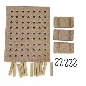 Miniature Rectangle Wooden Pegboard Wall Organizer, with Iron Hooks, for Dollhouse Accessories Pretending Prop Decorations