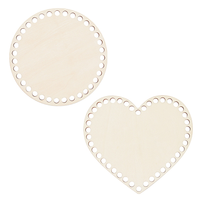 2P Cedar Wooden Basket Bottoms, for DIY Knitting Crochet Bag Bottom Shaper, Heart with Flat Round