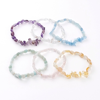 Natural Gemstone Beads Stretch Bracelets, Chips & Nuggets