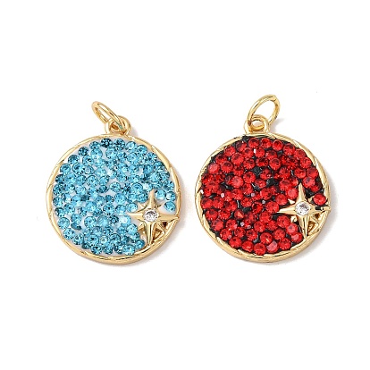 Латунные микро проложить кубического циркония подвески, с полимерной глиной горный хрусталь, плоский круглый со звездными подвесками, без кадмия и без свинца, стойки покрытие, долговечный, с целью перехода в кольце, реальный 18 k позолоченный