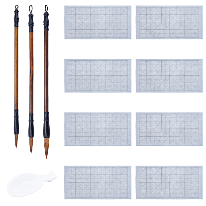 12шт 5 наборы для практики каллиграфии, Ручка с кистями для китайской каллиграфии, контейнеры для чернил в форме ложки и многоразовая ткань для письма на воде