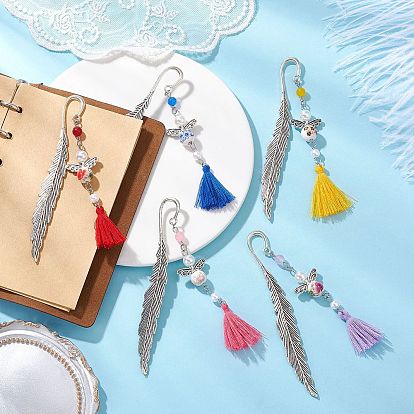 Подвеска-закладка в виде ангела из натурального и окрашенного малайзийского нефрита и искусственного жемчуга, закладка крючком из сплава, с кисточкой из поликоттона