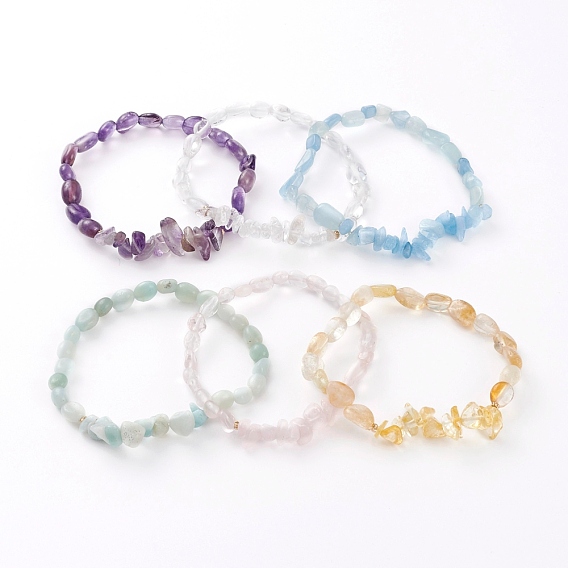 Natural Gemstone Beads Stretch Bracelets, Chips & Nuggets