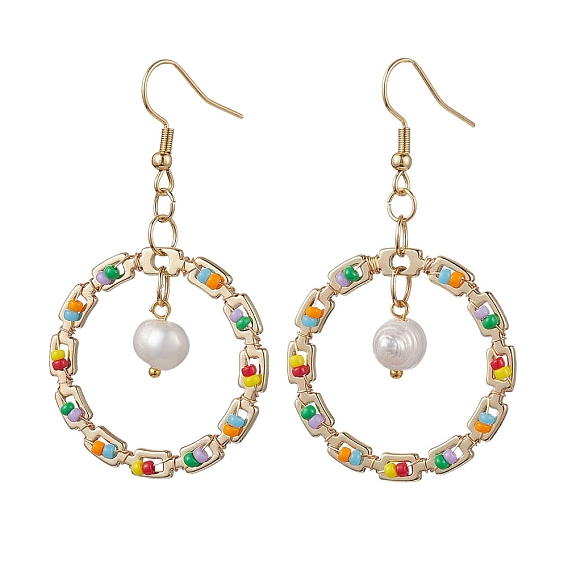 Золотое 304 кольцо из нержавеющей стали, серьги с подвесками, серьги-капли из натурального жемчуга и стеклянных семян