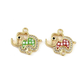 Rack Plating Brass Micro Pave Clear Cubic Zirconia Elephant Connector Charms, with Enamel and Shell, Real 18K Gold Plated, Long-Lasting Plated, Lead Free & Cadmium Free