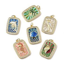 Подвески из латуни микропаве с фианитами и эмалью, прямоугольные, стойки покрытие, долговечный, без свинца и без кадмия, реальный 18 k позолоченный, с целью перехода в кольце